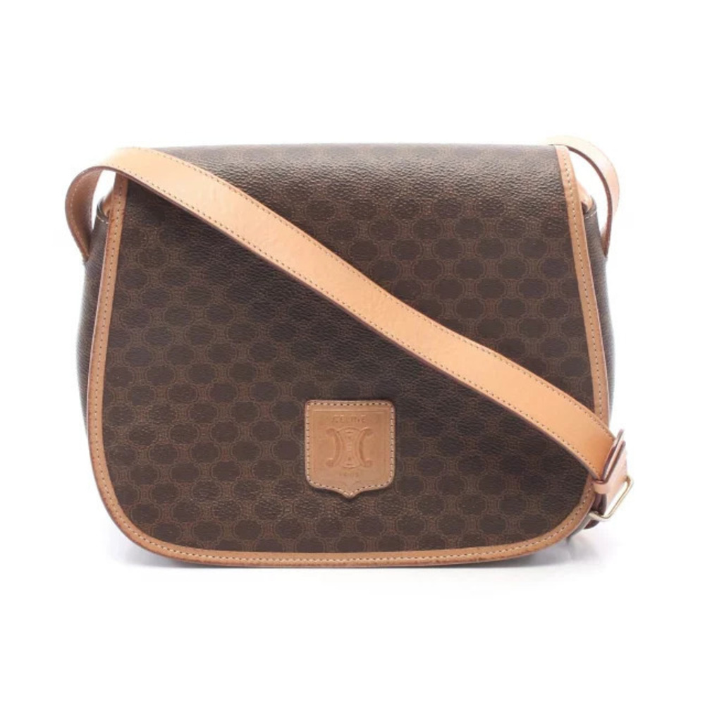 Celine Macadam Shoulder Bag Canvas Leather Brown
